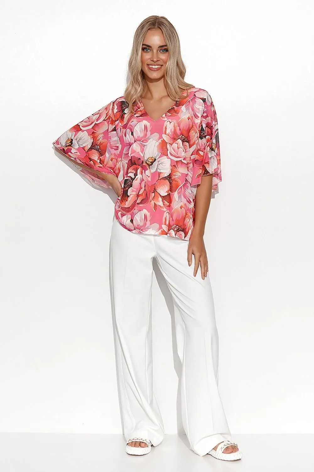 Airy Kimono Sleeve Blouse - Stylish Women's Mesh Top with Unique Patterns and Flattering Fit