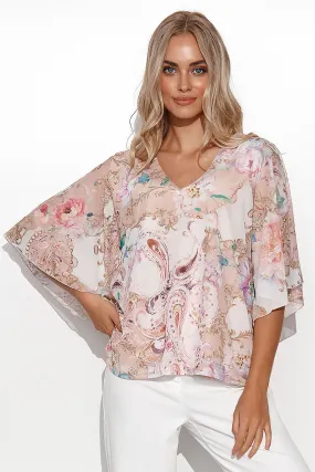 Airy Kimono Sleeve Blouse - Stylish Women's Mesh Top with Unique Patterns and Flattering Fit