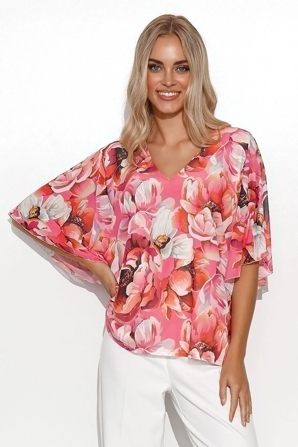 Airy Kimono Sleeve Blouse - Stylish Women's Mesh Top with Unique Patterns and Flattering Fit