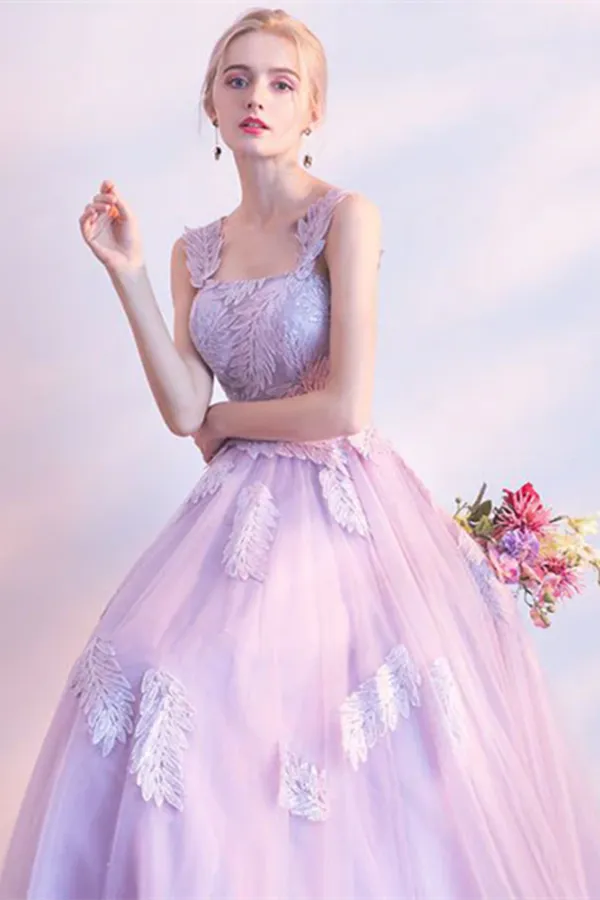 Anneprom Chic Lilac Prom Dress A line Applique Modest Long Prom Dress Evening Dress APP0649