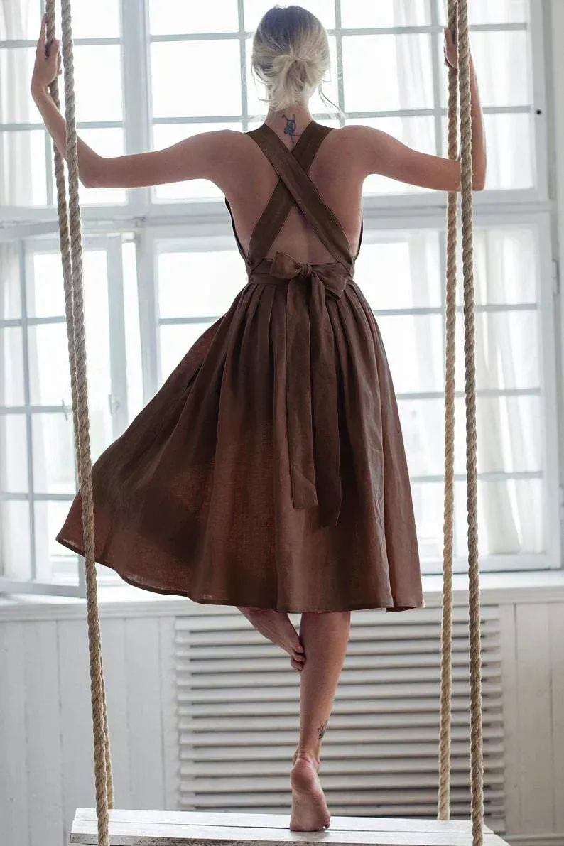 Back Bow-tie /Lace Up Linen Dress