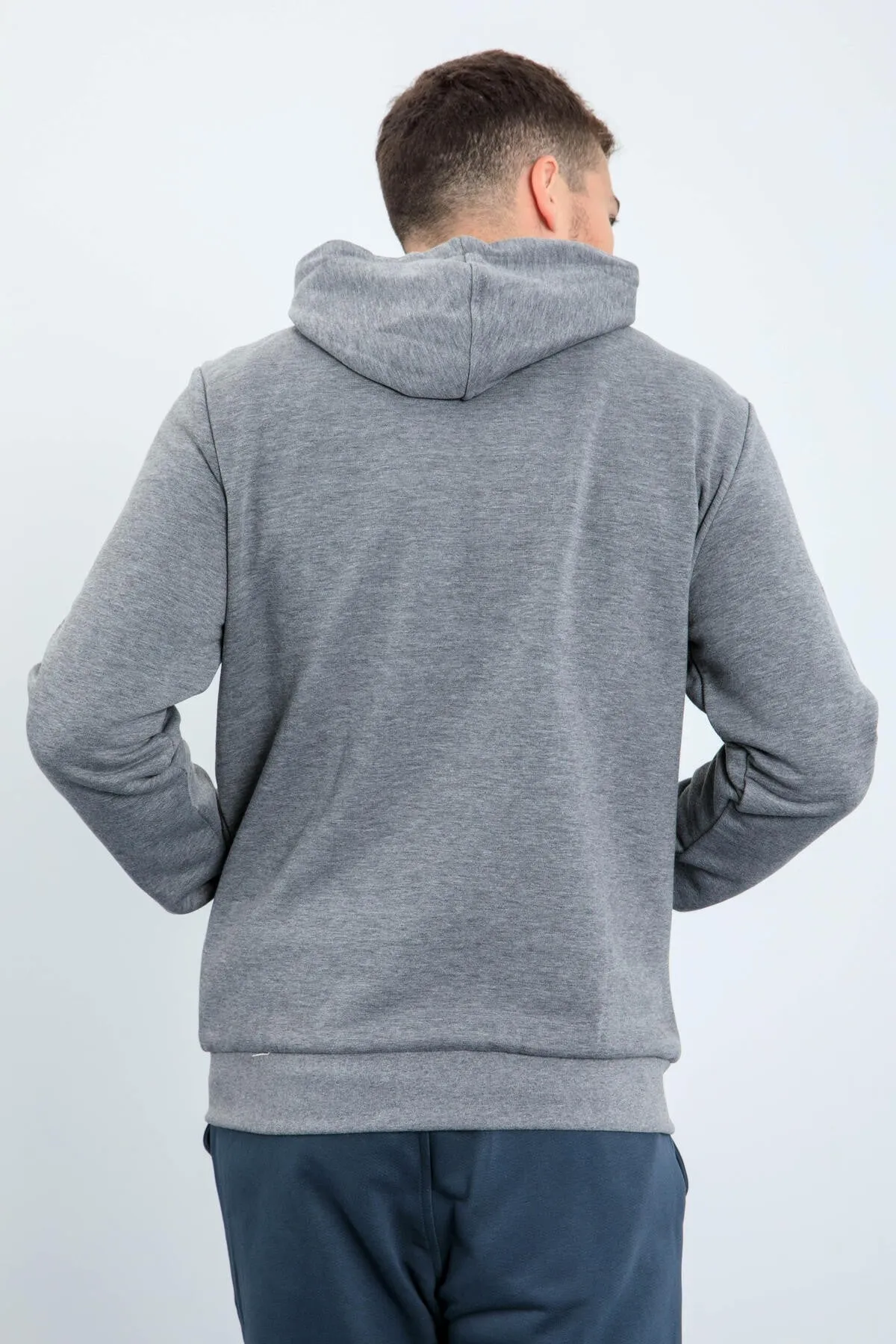 basic kapüşonlu rahat form nakiş detayli fermuarli erkek sweatshirt - 88035