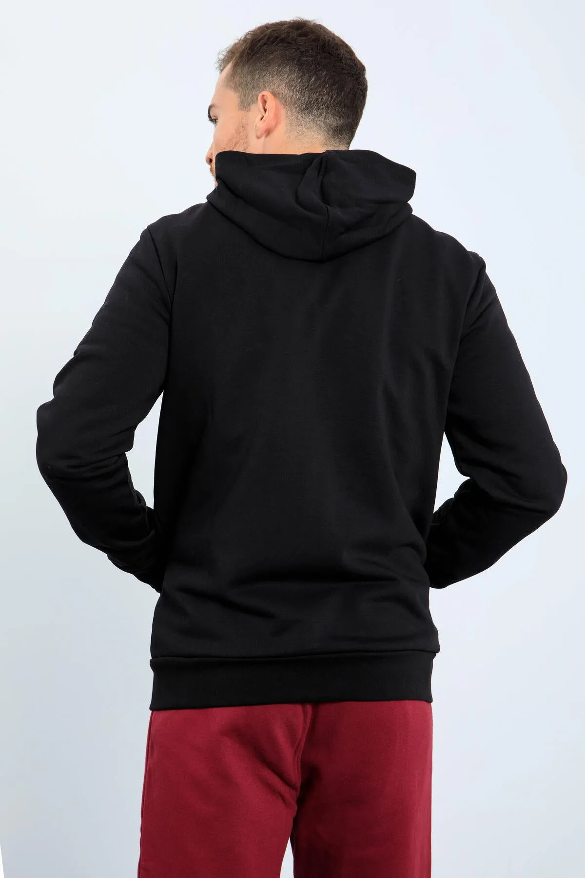 basic kapüşonlu rahat form nakiş detayli fermuarli erkek sweatshirt - 88035