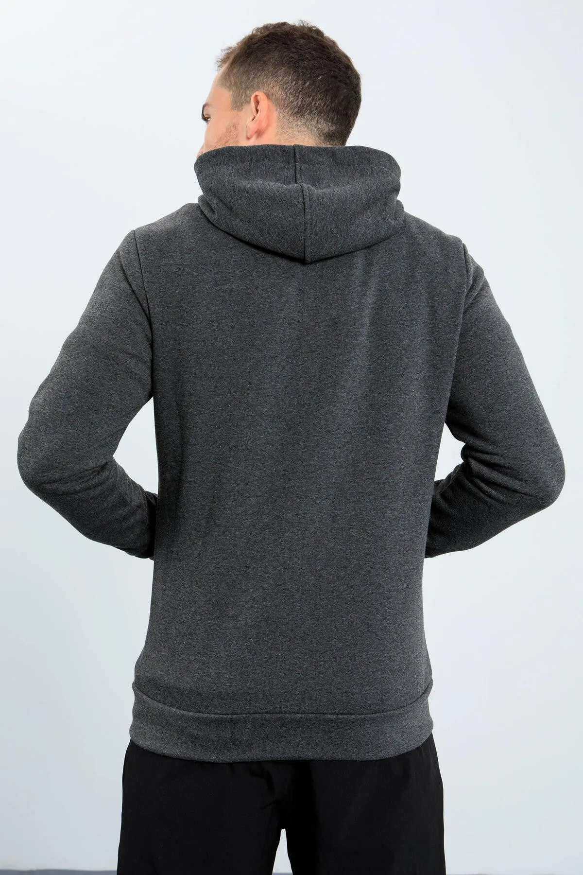 basic kapüşonlu rahat form nakiş detayli fermuarli erkek sweatshirt - 88035