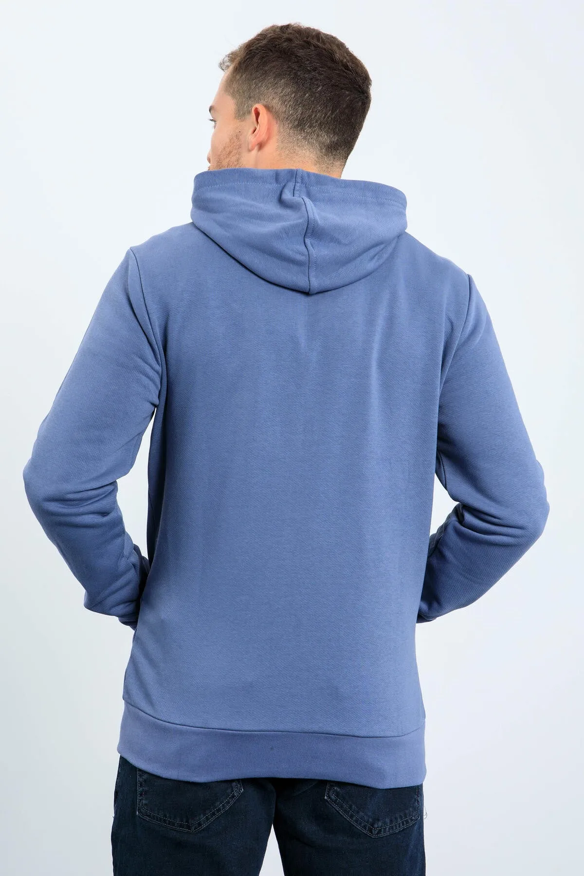 basic kapüşonlu rahat form nakiş detayli fermuarli erkek sweatshirt - 88035