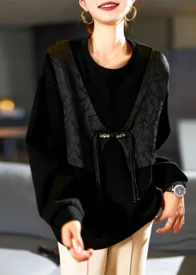 Black Button Patchwork Sweatshirts