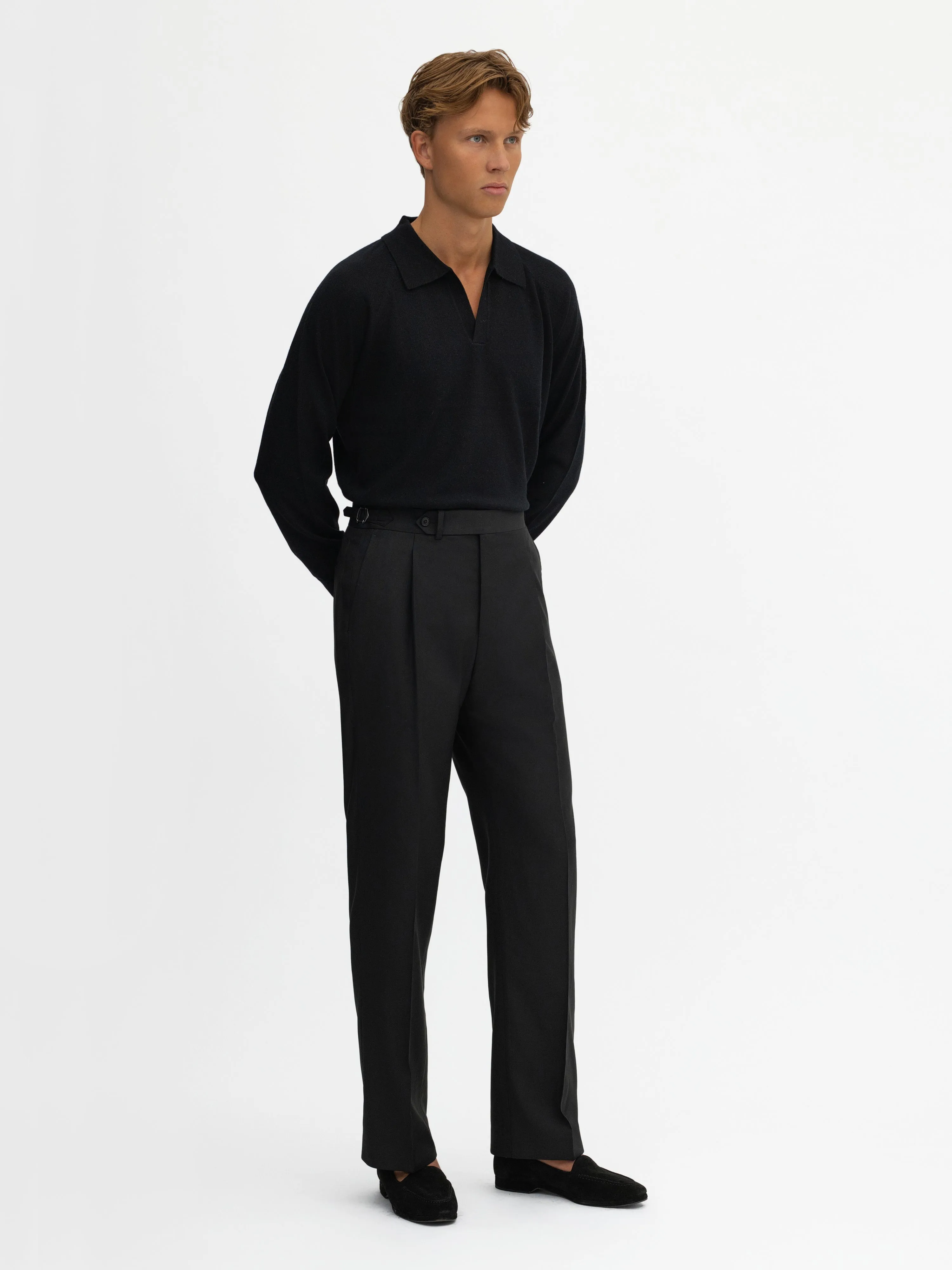 Black S130 Wool Oscar Trousers (Wide Fit)