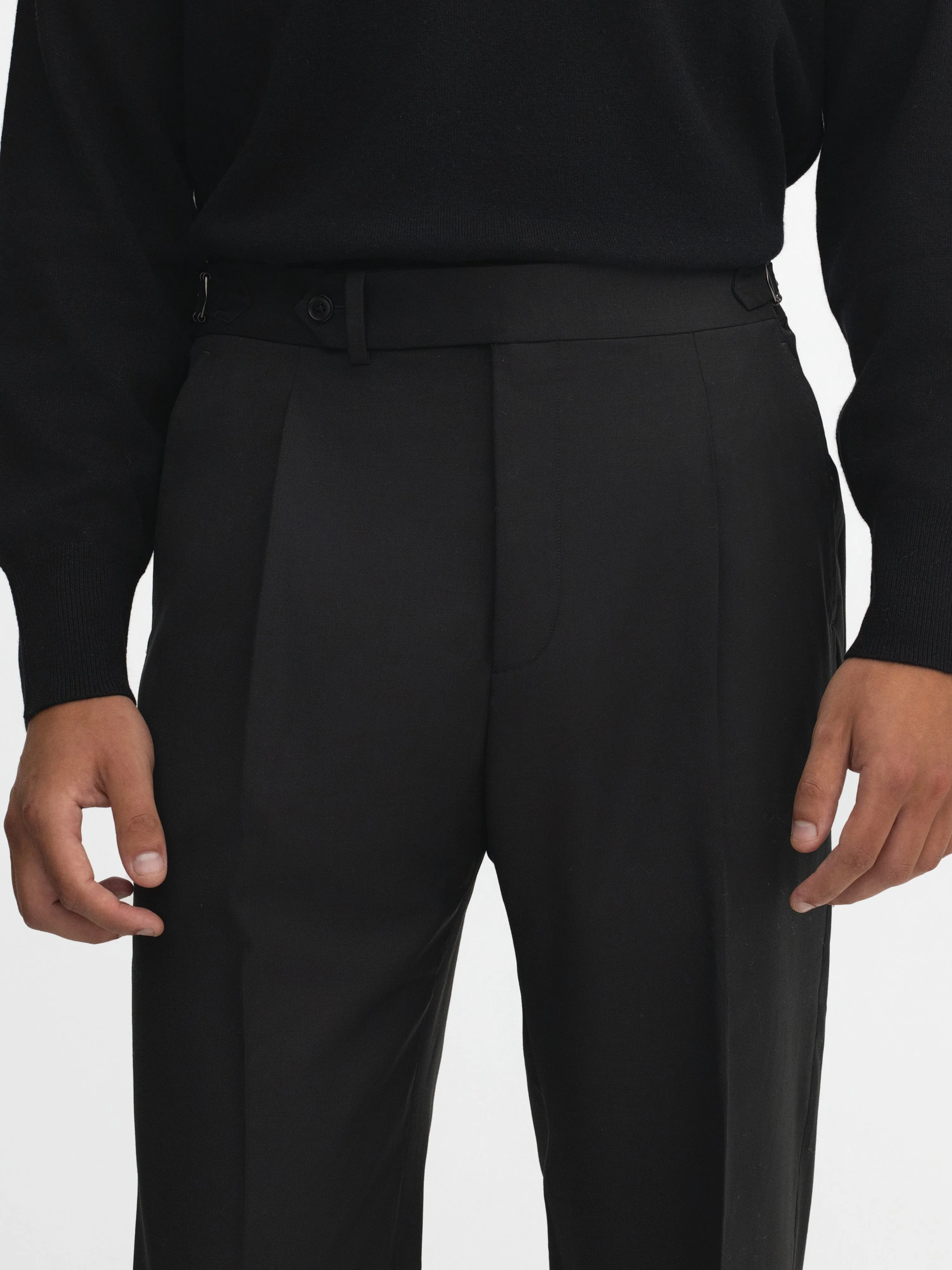 Black S130 Wool Oscar Trousers (Wide Fit)