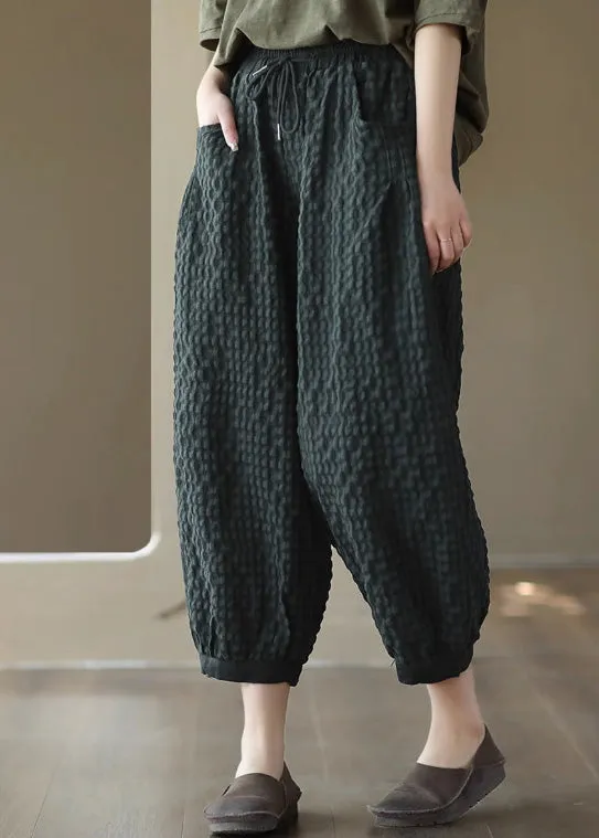 Blackish Green Tie Waist Cozy Crop Pants LY6921