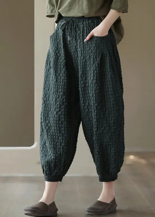 Blackish Green Tie Waist Cozy Crop Pants LY6921