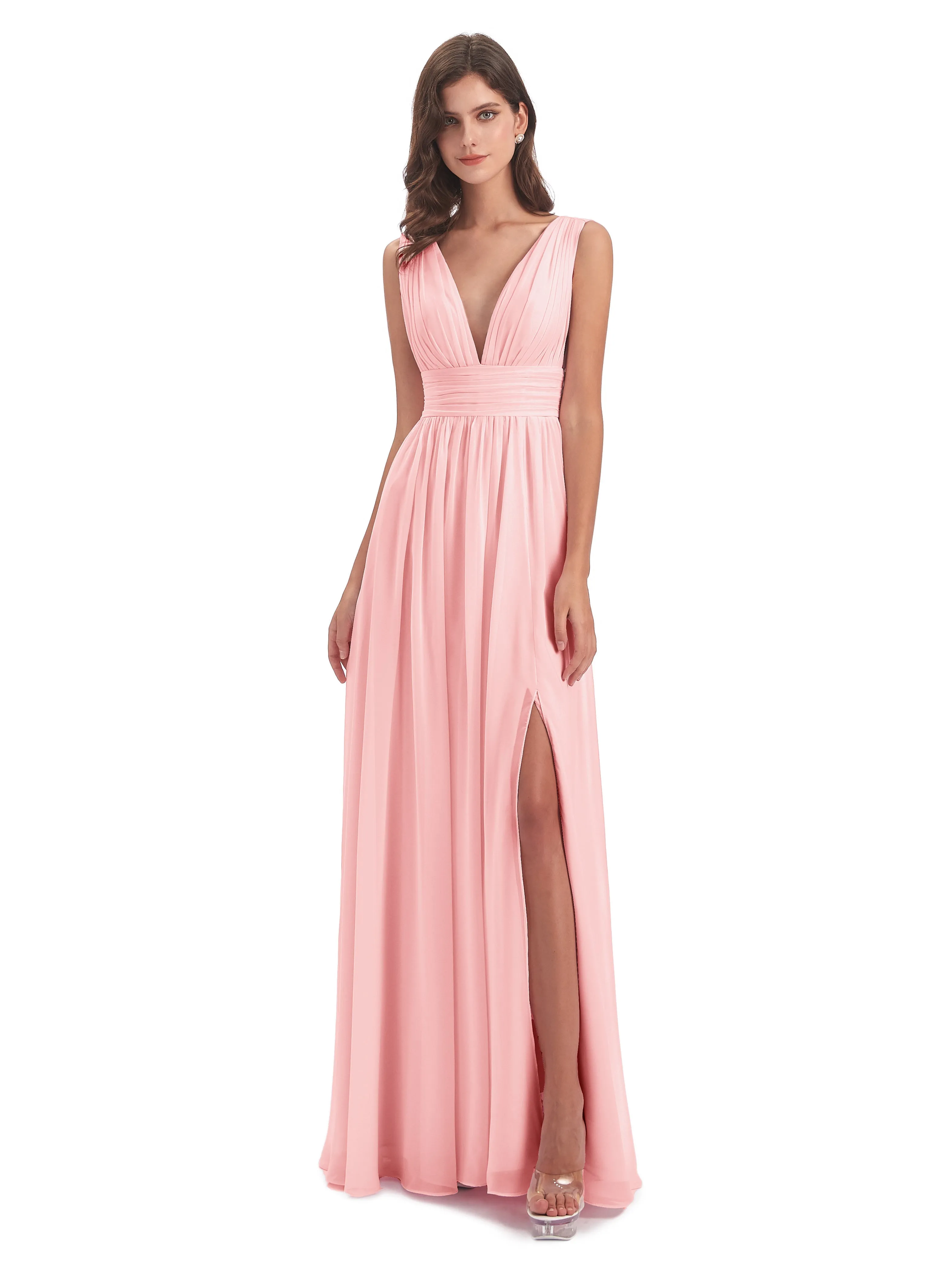 Blush Bridesmaid Dresses Uk Charming Chiffon V Neck Split Long Bridesmaid Dresses