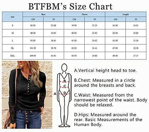 BTFBM Women Long Sleeve V Neck Button Up Solid Tops Blouses Trendy Slim Fit Lace Sleeves Ribbed Knit Casual Shirts Tunic (Lace Black, Medium)