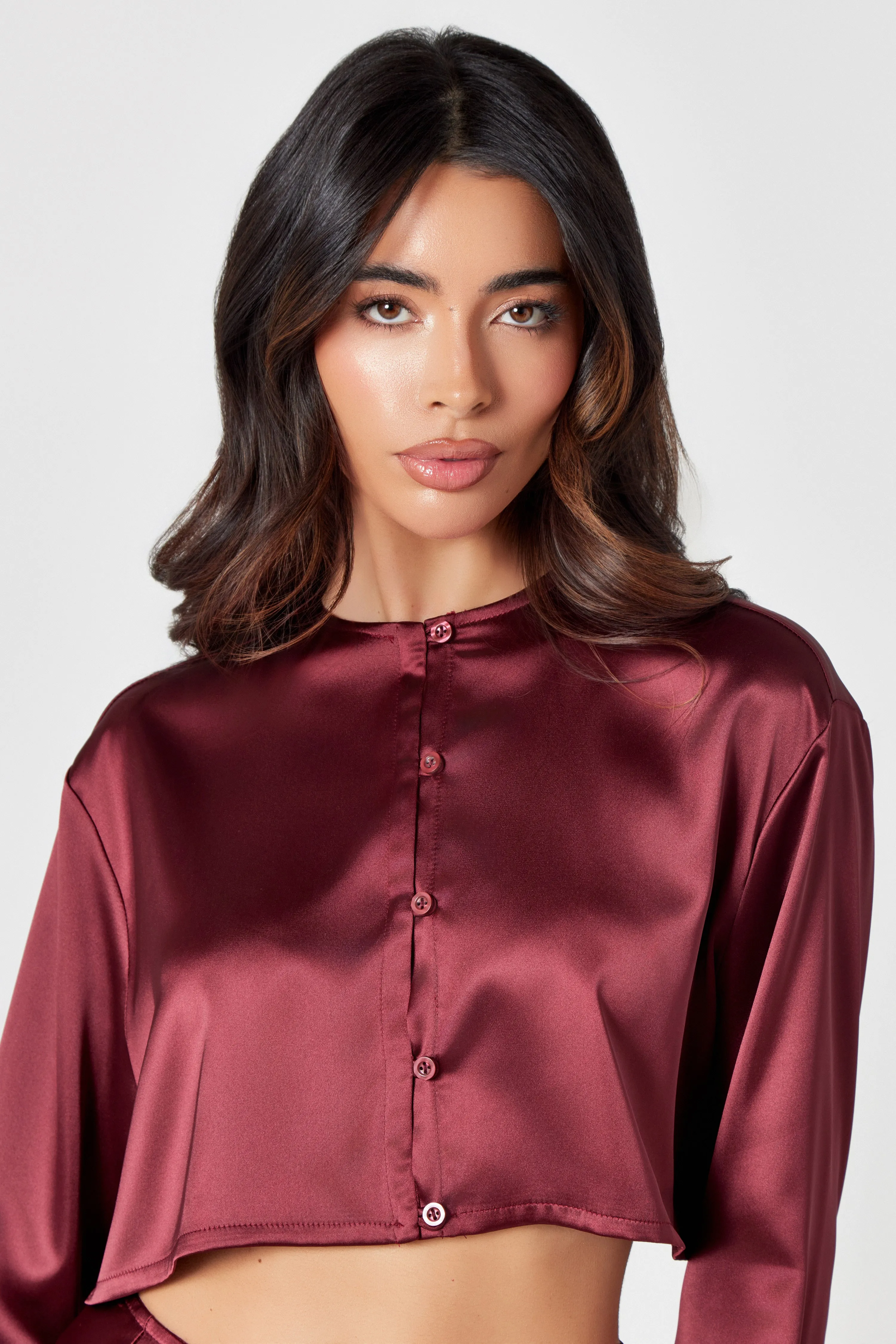 Burgundy Satin Blouse