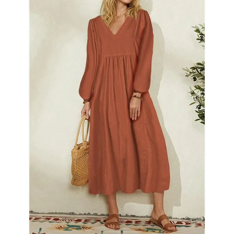 Casual V-Neck Cotton Maxi Dress