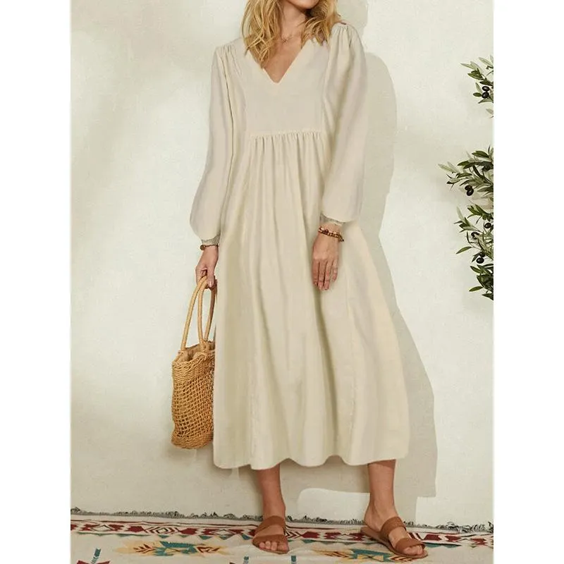 Casual V-Neck Cotton Maxi Dress