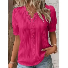 Casual V-Neck Lace Blouse for Women