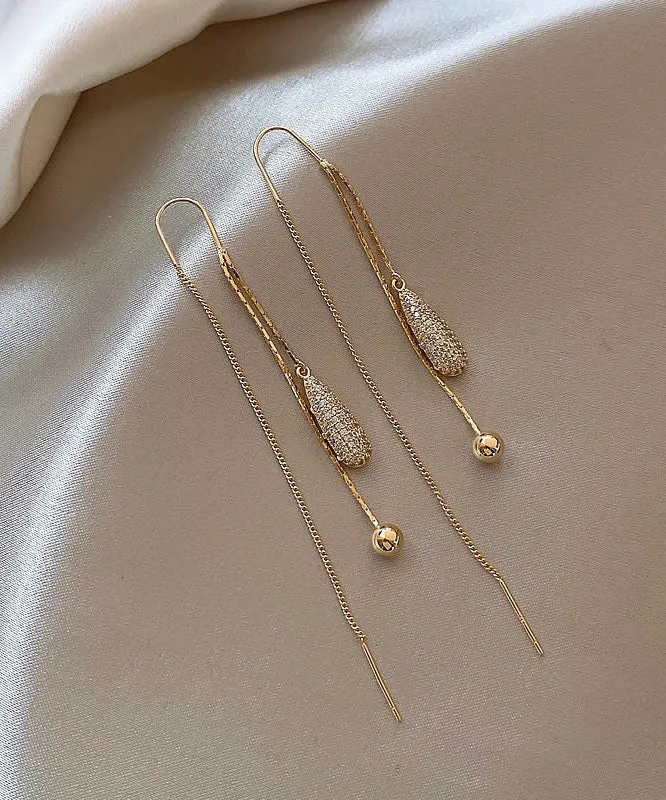 Classy Gold Copper Alloy Zircon Tassel Drop Earrings PO028