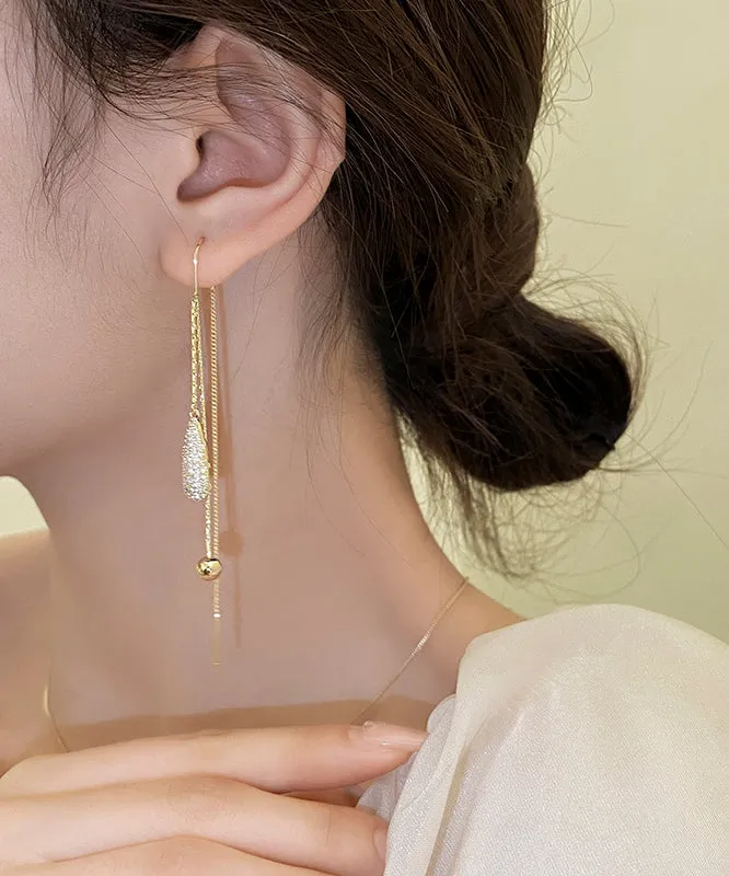 Classy Gold Copper Alloy Zircon Tassel Drop Earrings PO028