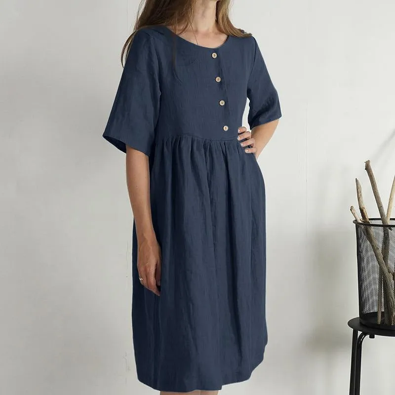 Cotton and linen loose pocket dress