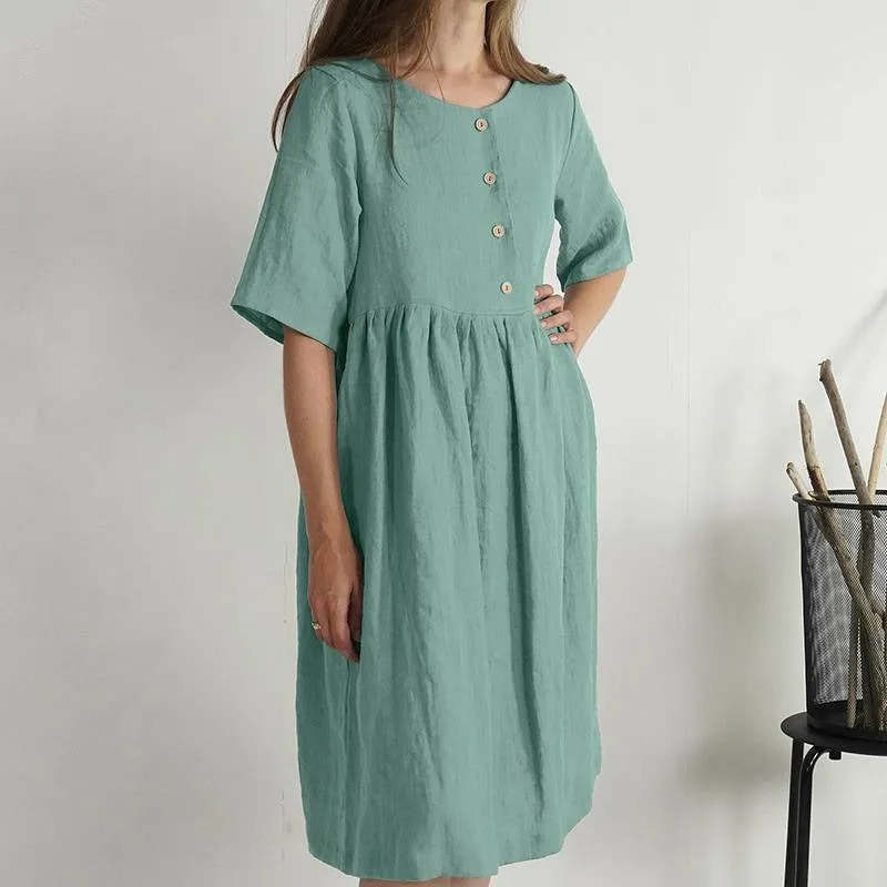 Cotton and linen loose pocket dress