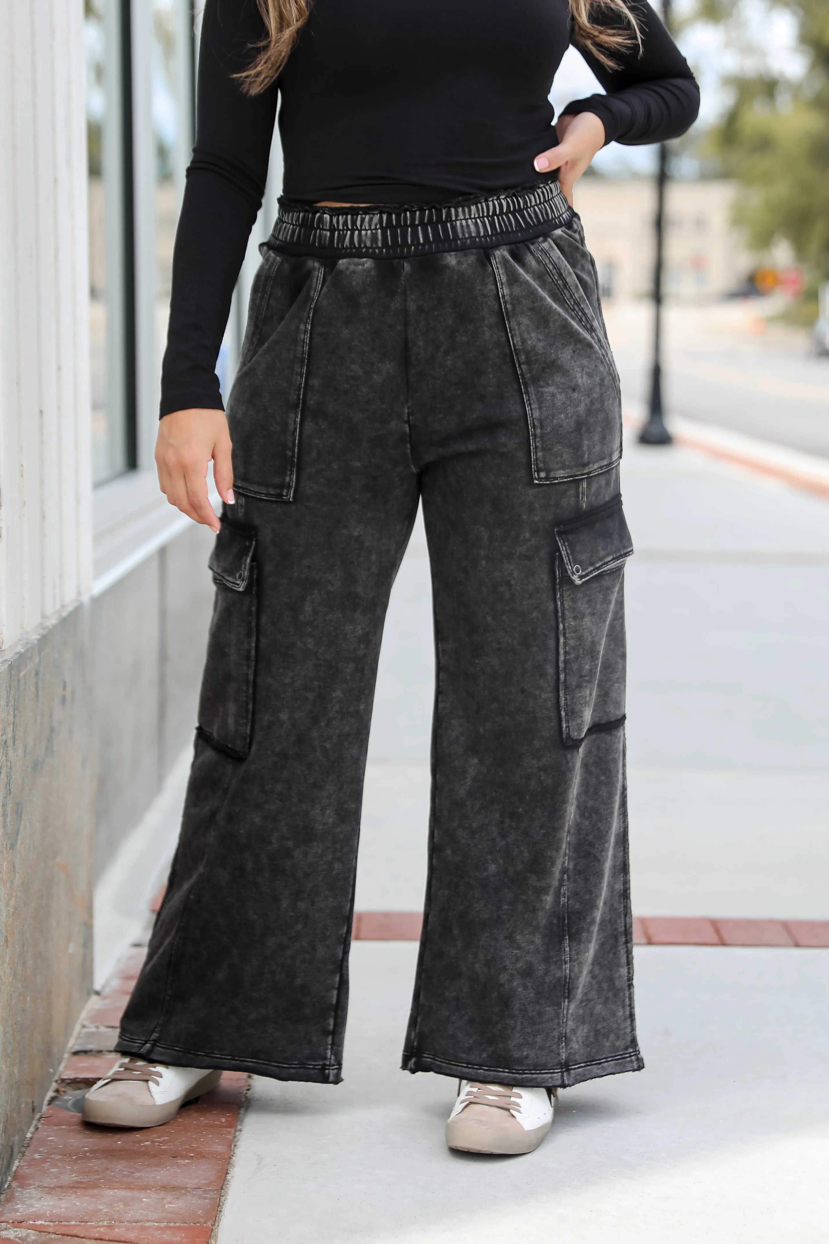 Cozy Aura Black Cargo Sweatpants