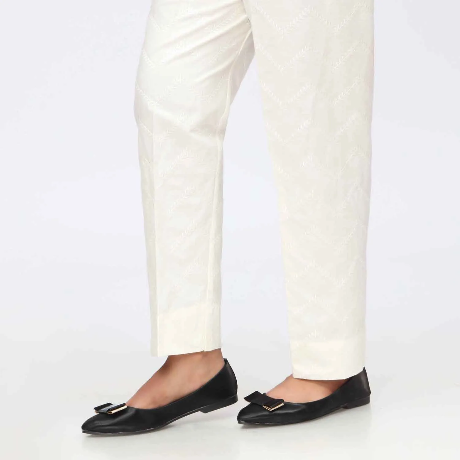 Cream Cambric Embroidered Slim Fit Trouser PS3564