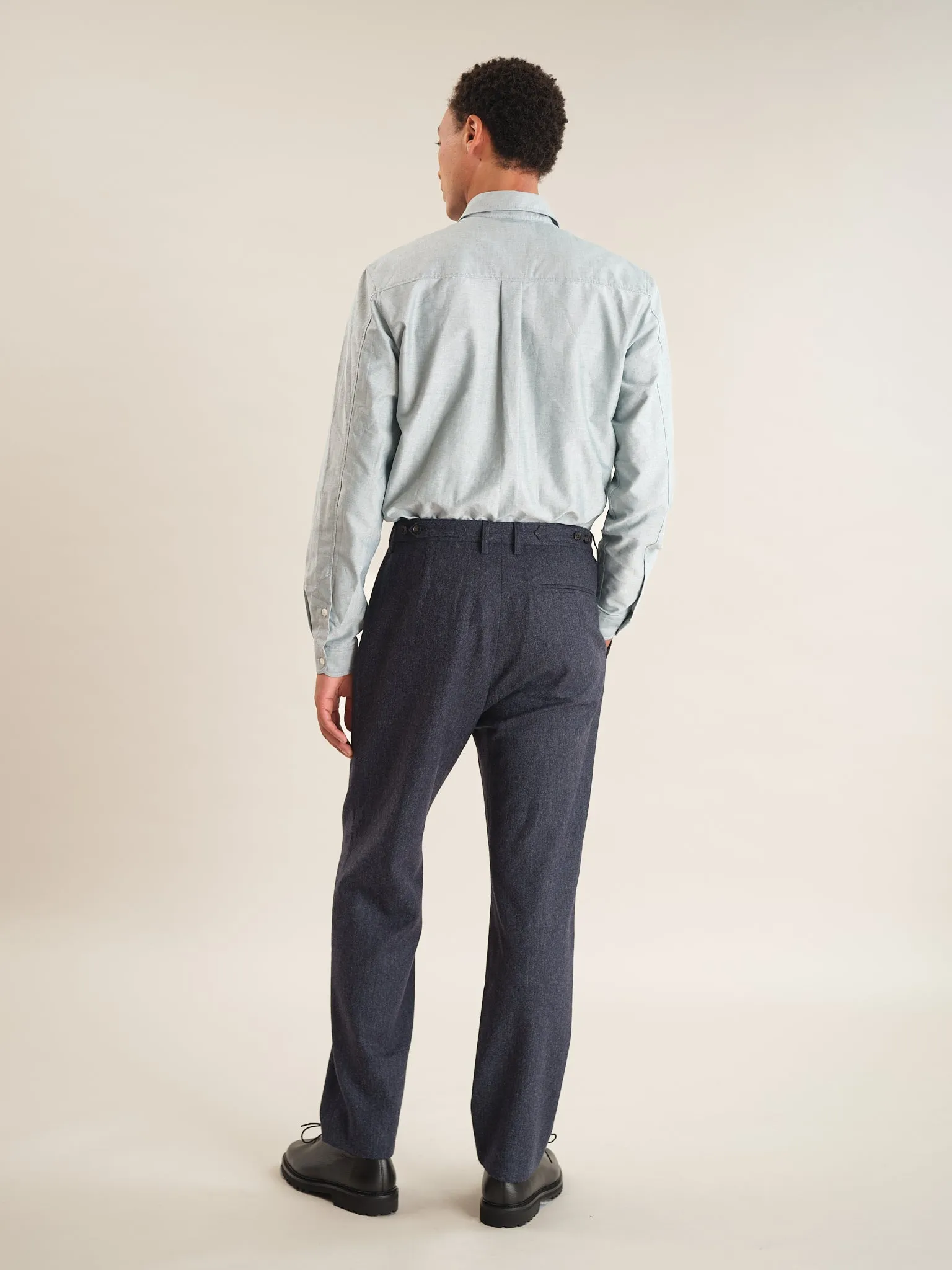 Dark Blue Wool Tweed Pleated Trousers