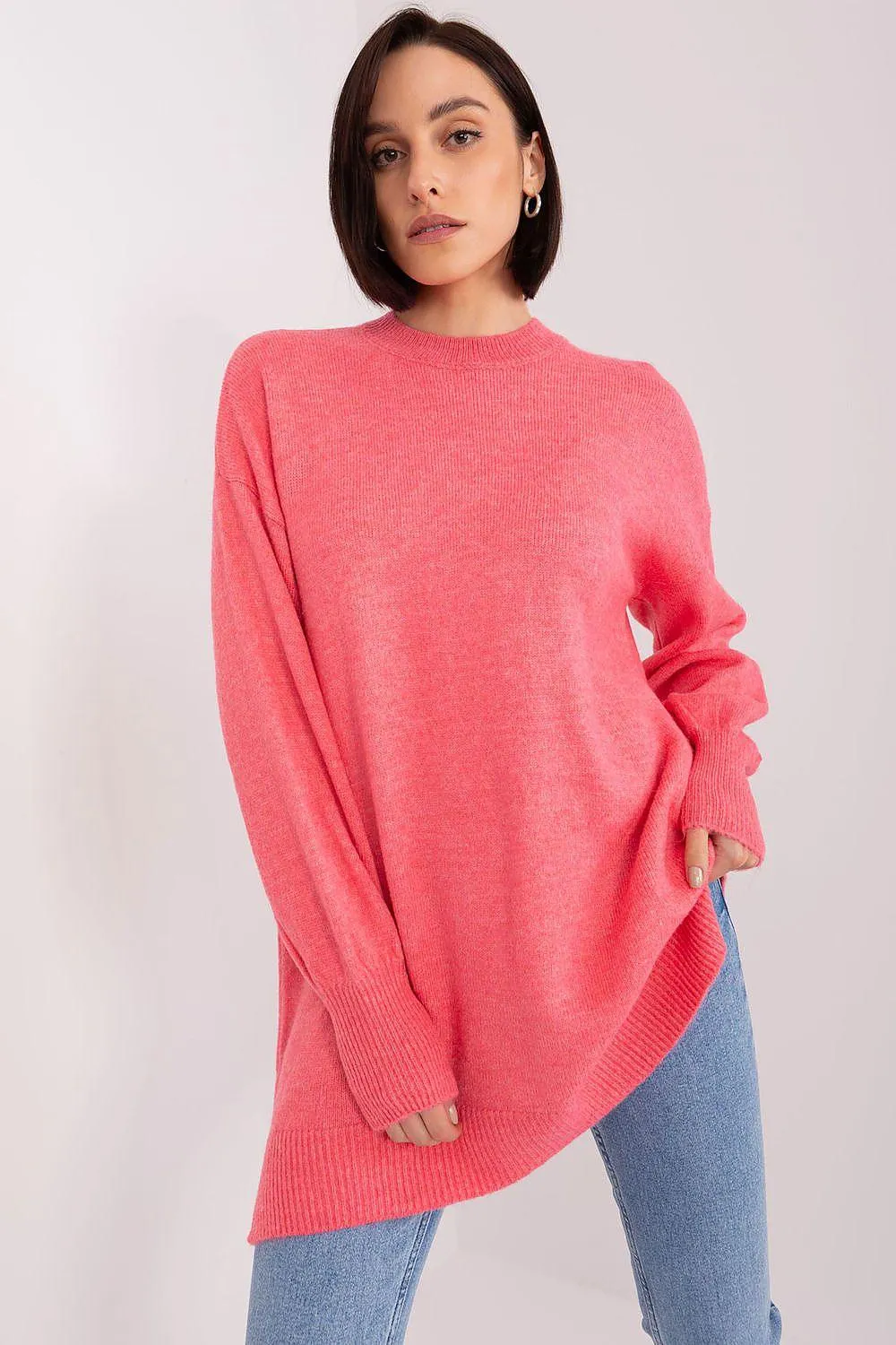 Elegant Acrylic Long Sleeve Round Neck Sweater for Women