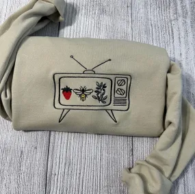 Embroidered Vintage Tv Sweatshirt, Women's Embroidered Sweatshirts