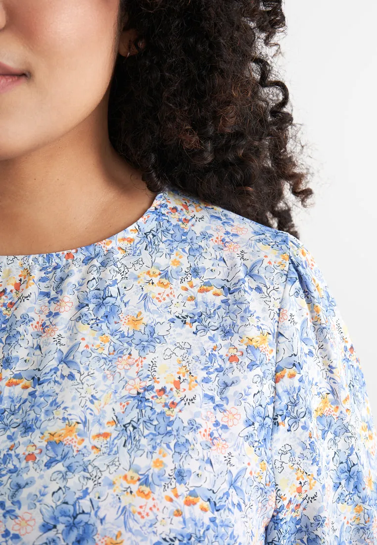 Florentina Long Sleeves Floral Blouse - Blue