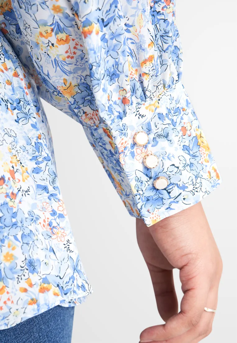 Florentina Long Sleeves Floral Blouse - Blue