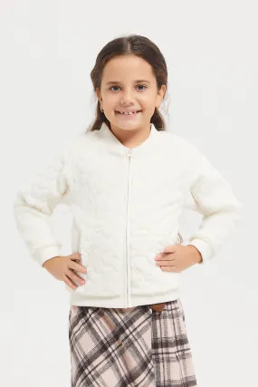 Girls Beige Sweatshirt With Front Zipper