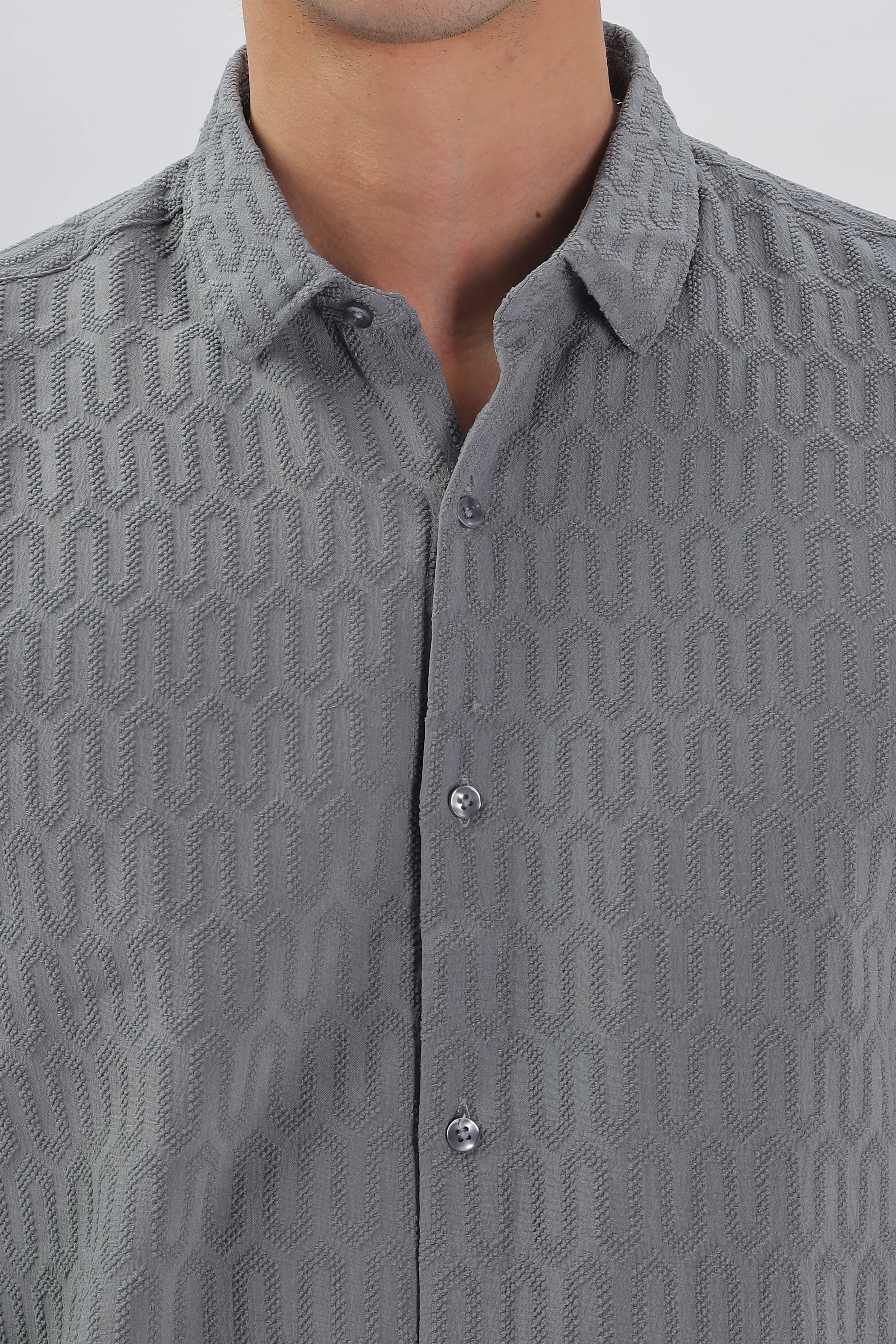 Gray - Modern Fit Textured Shirt