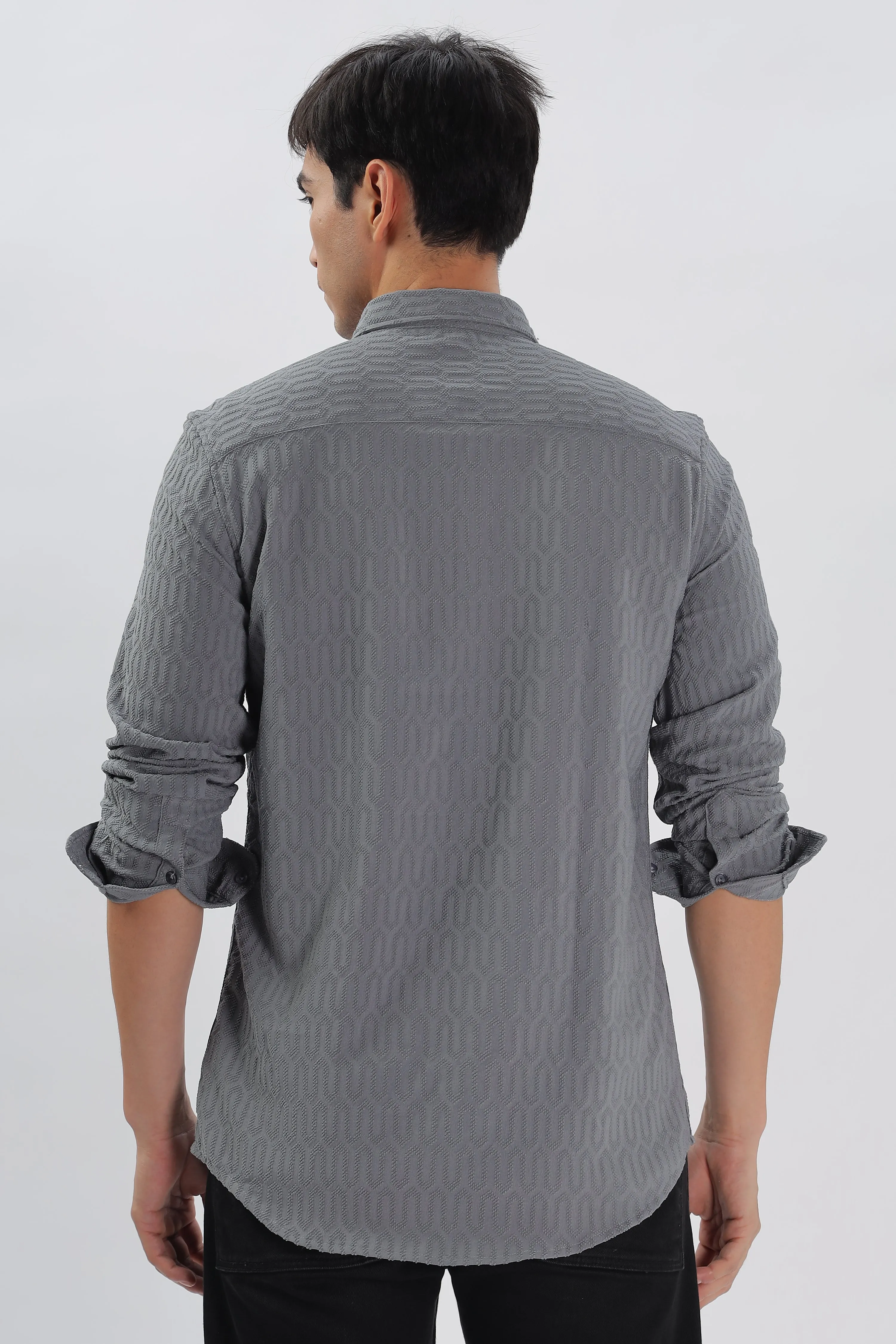 Gray - Modern Fit Textured Shirt