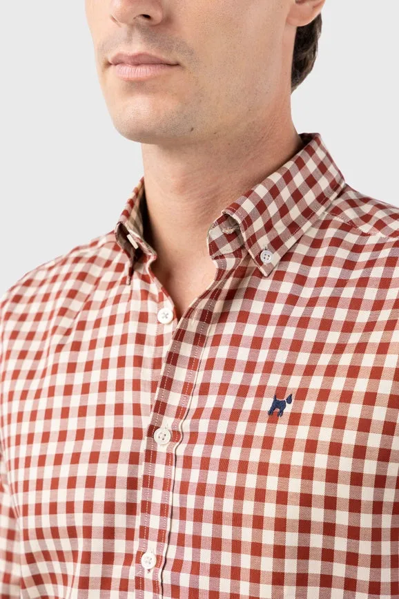 Harvard Burgundy Slim Fit Checkered Shirt