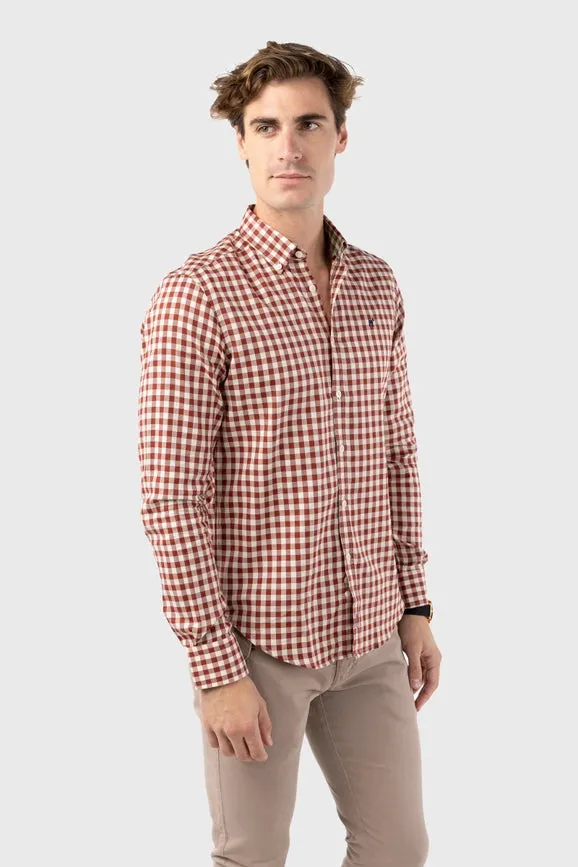 Harvard Burgundy Slim Fit Checkered Shirt