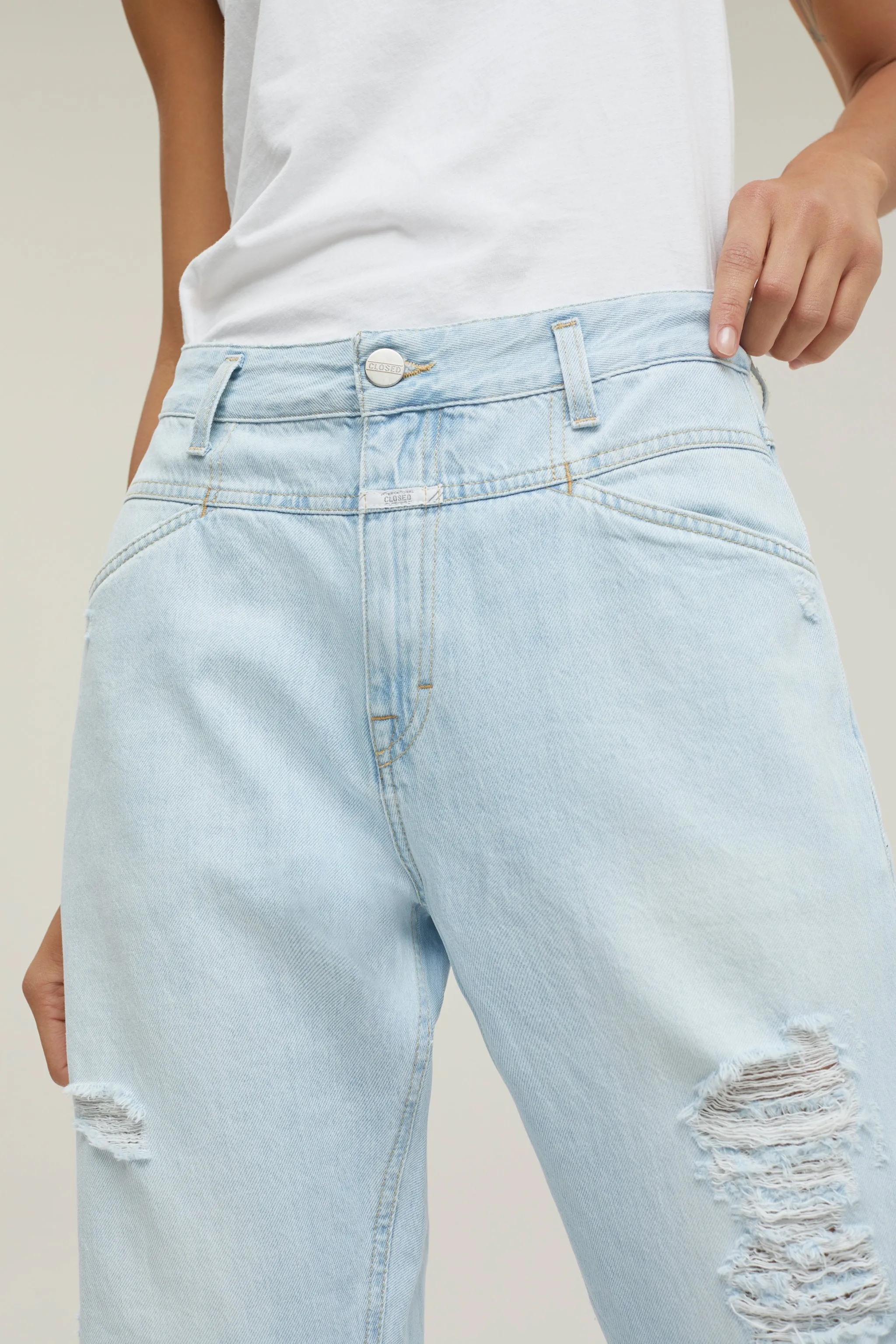 Jeans Relaxed Fit con Strappi Light Blue