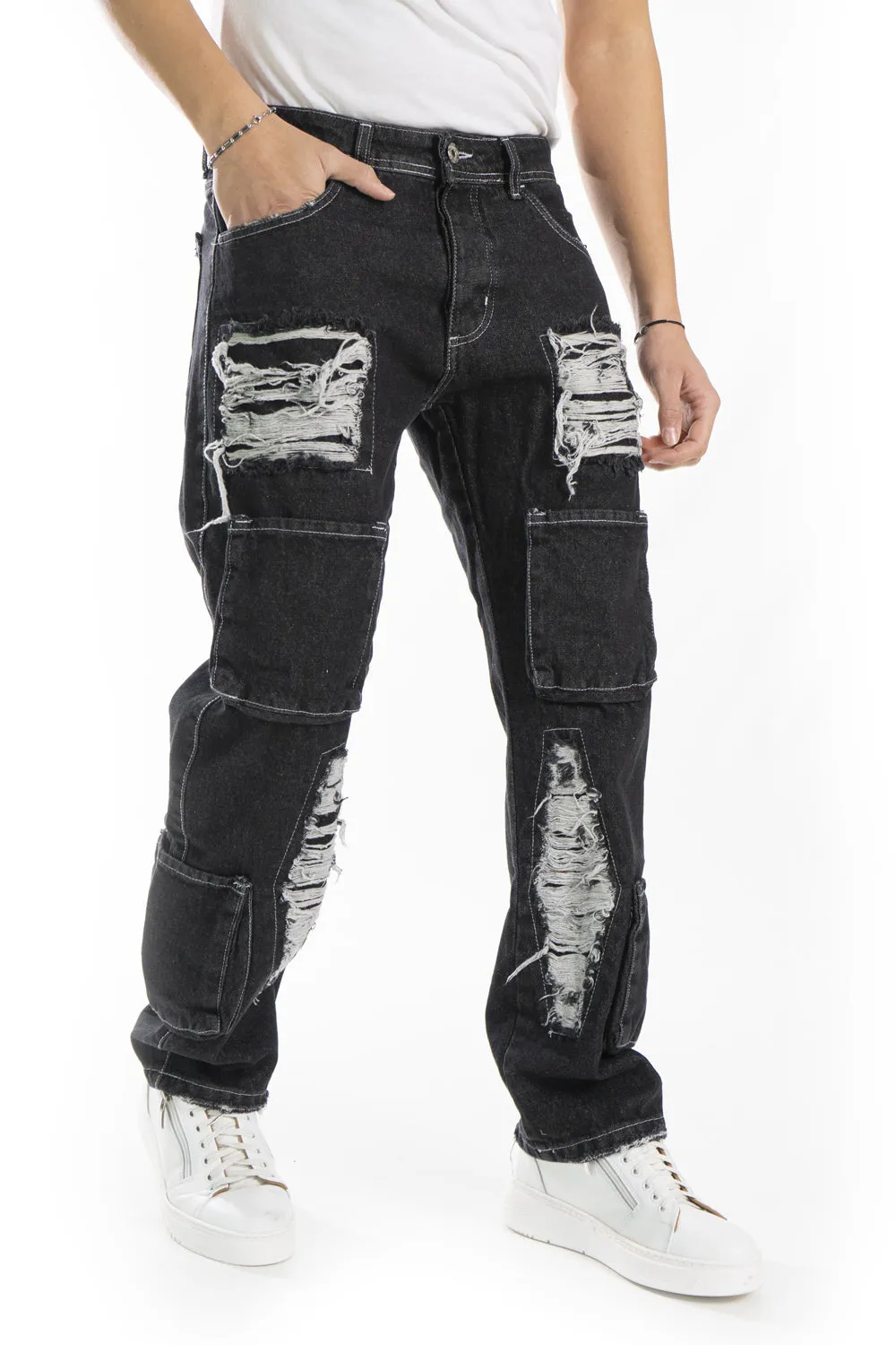 Jeans Uomo Baggy Con toppe strappi Art. JS440