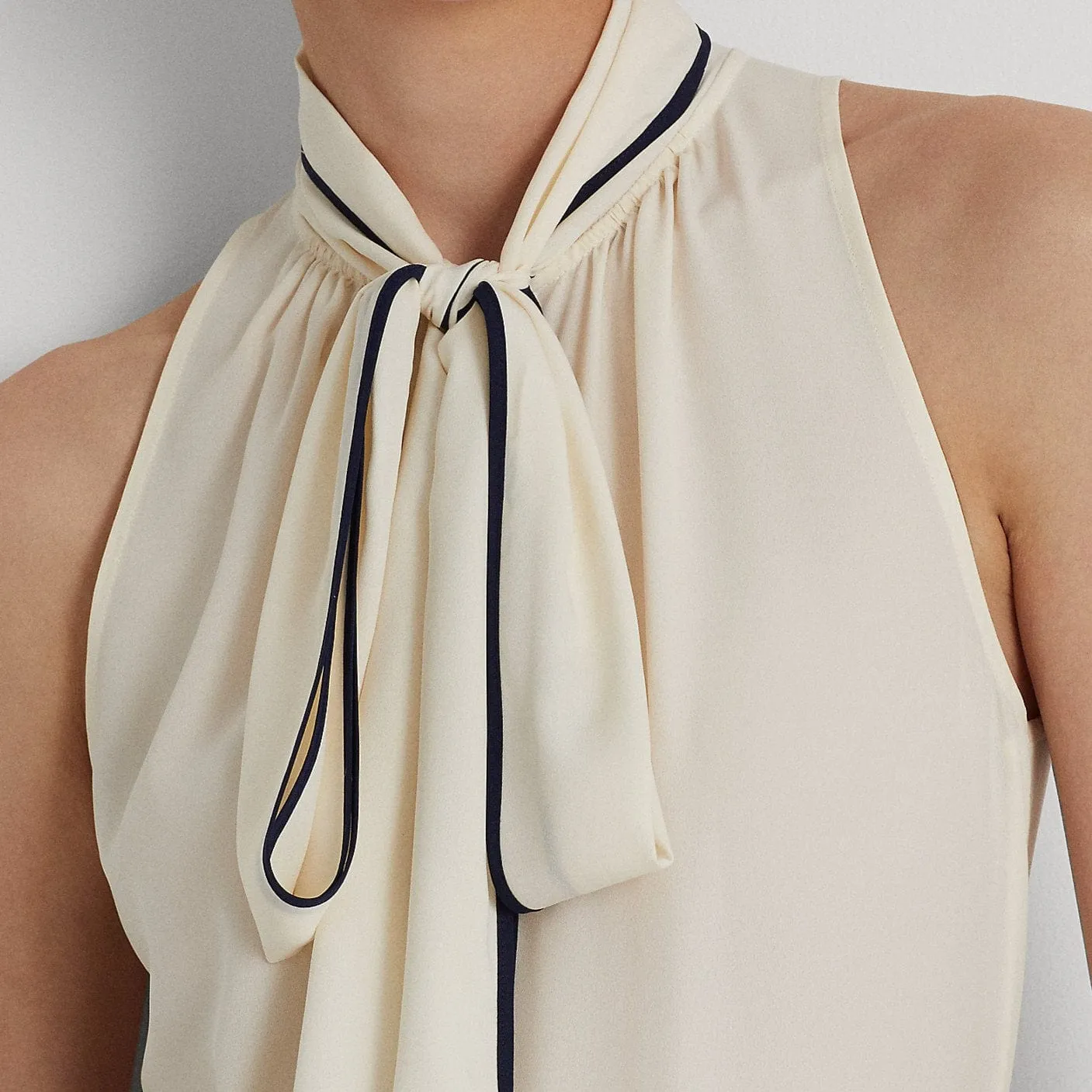 Lauren Ralph Lauren Tie-Neck Crepe Sleeveless Blouse