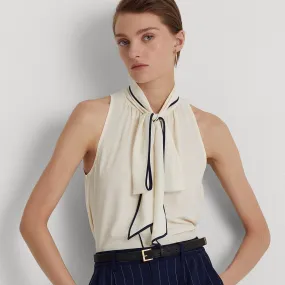 Lauren Ralph Lauren Tie-Neck Crepe Sleeveless Blouse