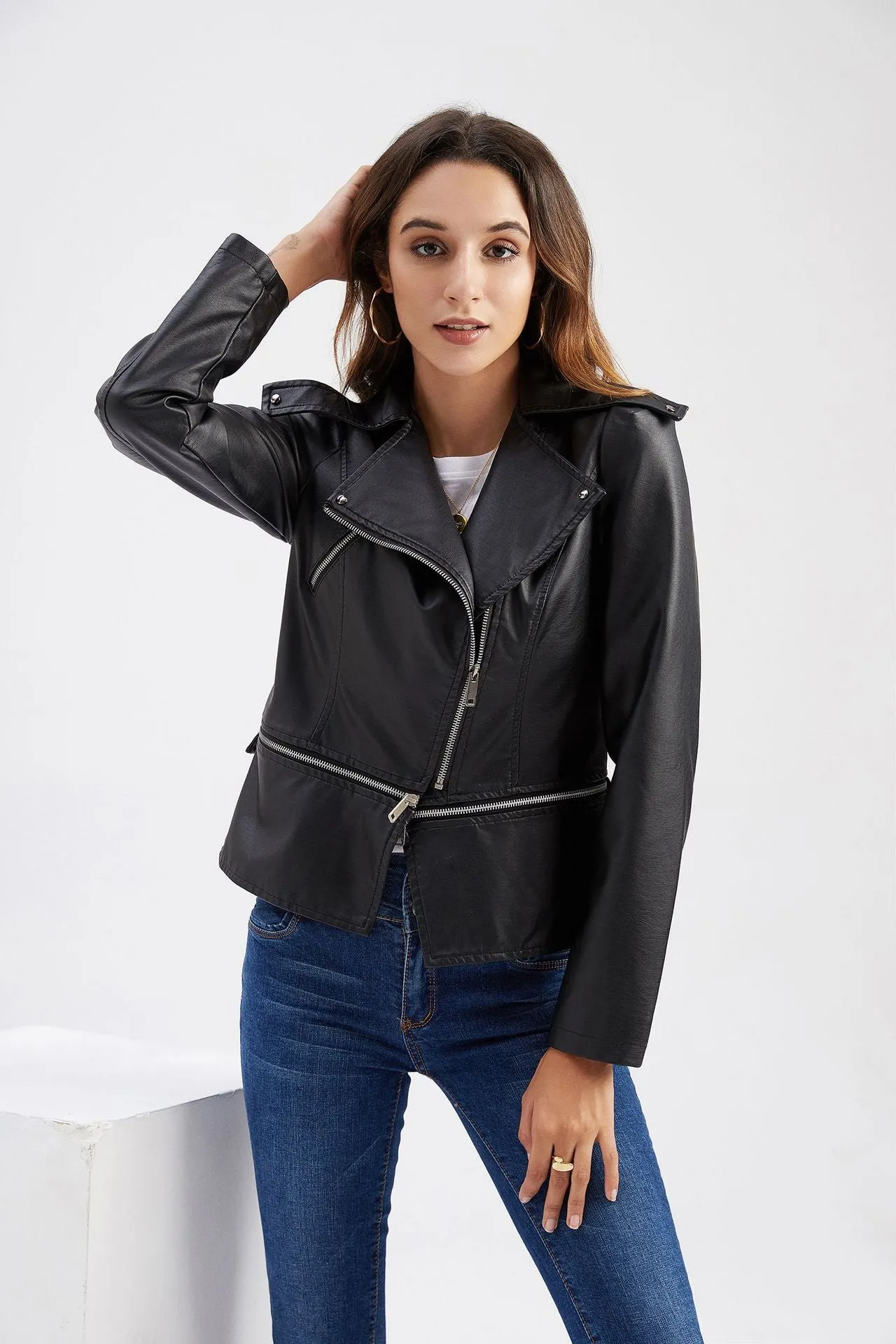 Leather Jacket Stylish Moto Biker Coat