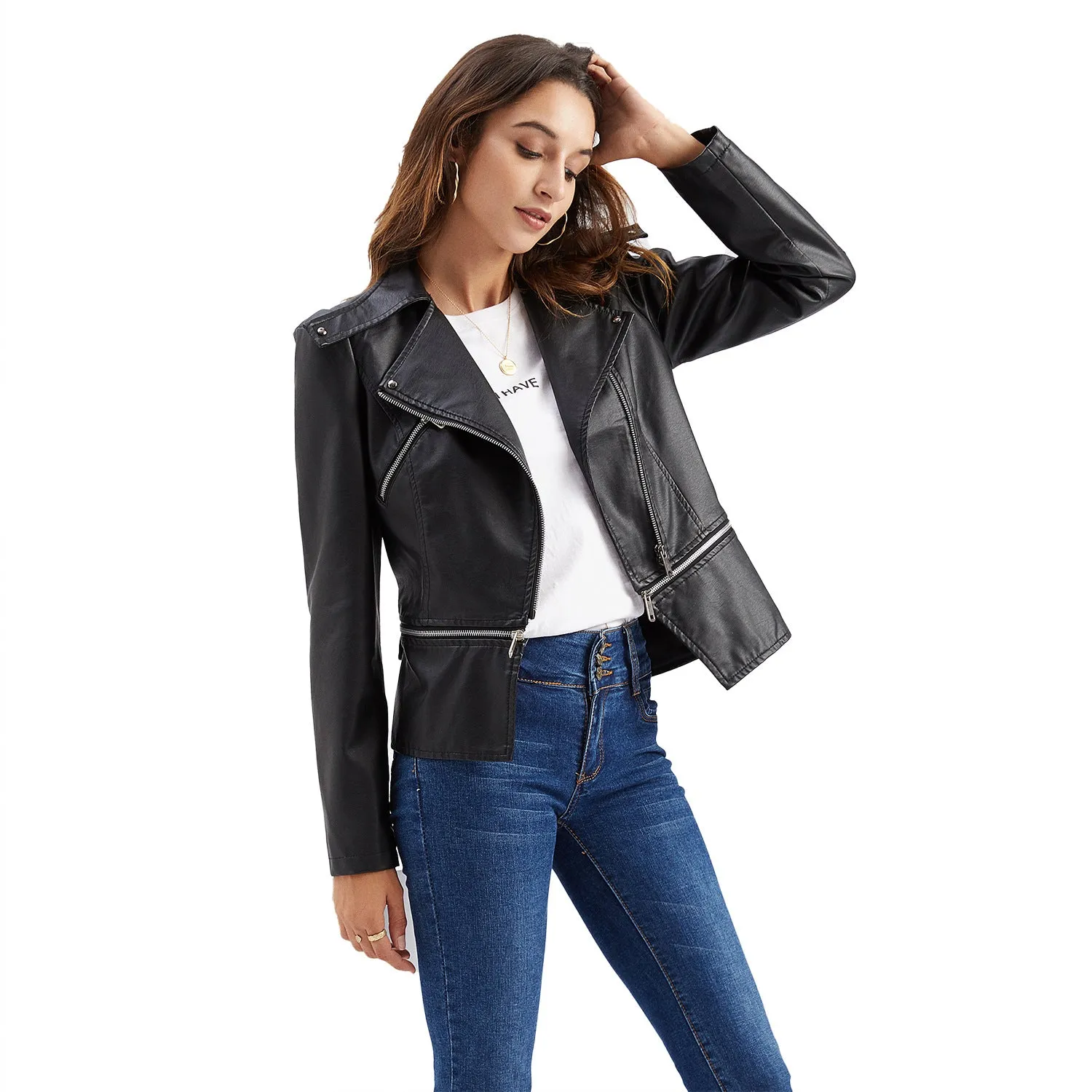 Leather Jacket Stylish Moto Biker Coat