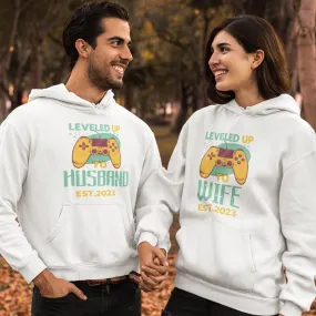 Leveled Up to Husband & Wife Custom Est - Matching Set for Gamer Couples