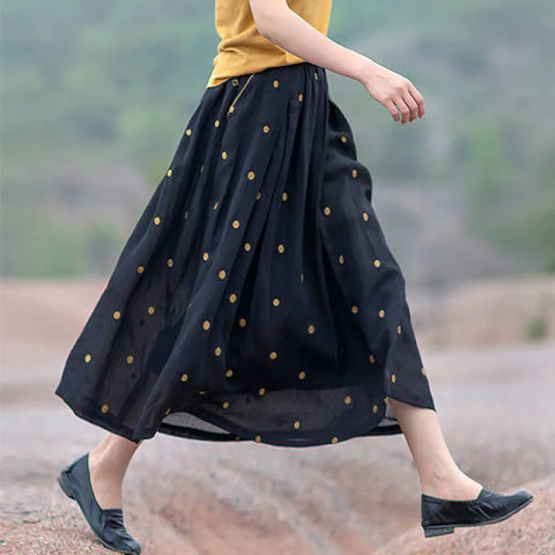 Literary Retro Cotton and Linen Double Skirt