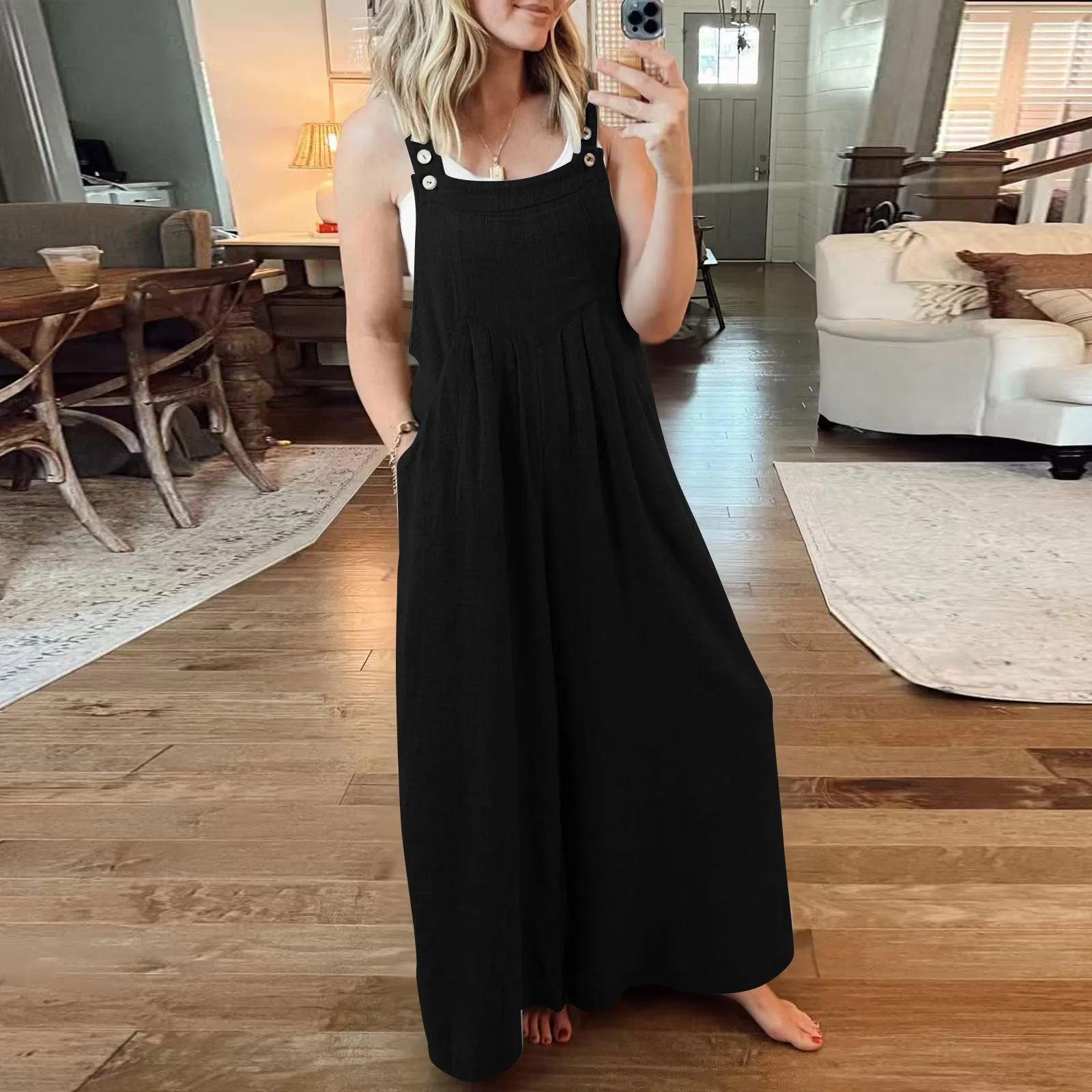 Loose casual wide-leg pants with overalls