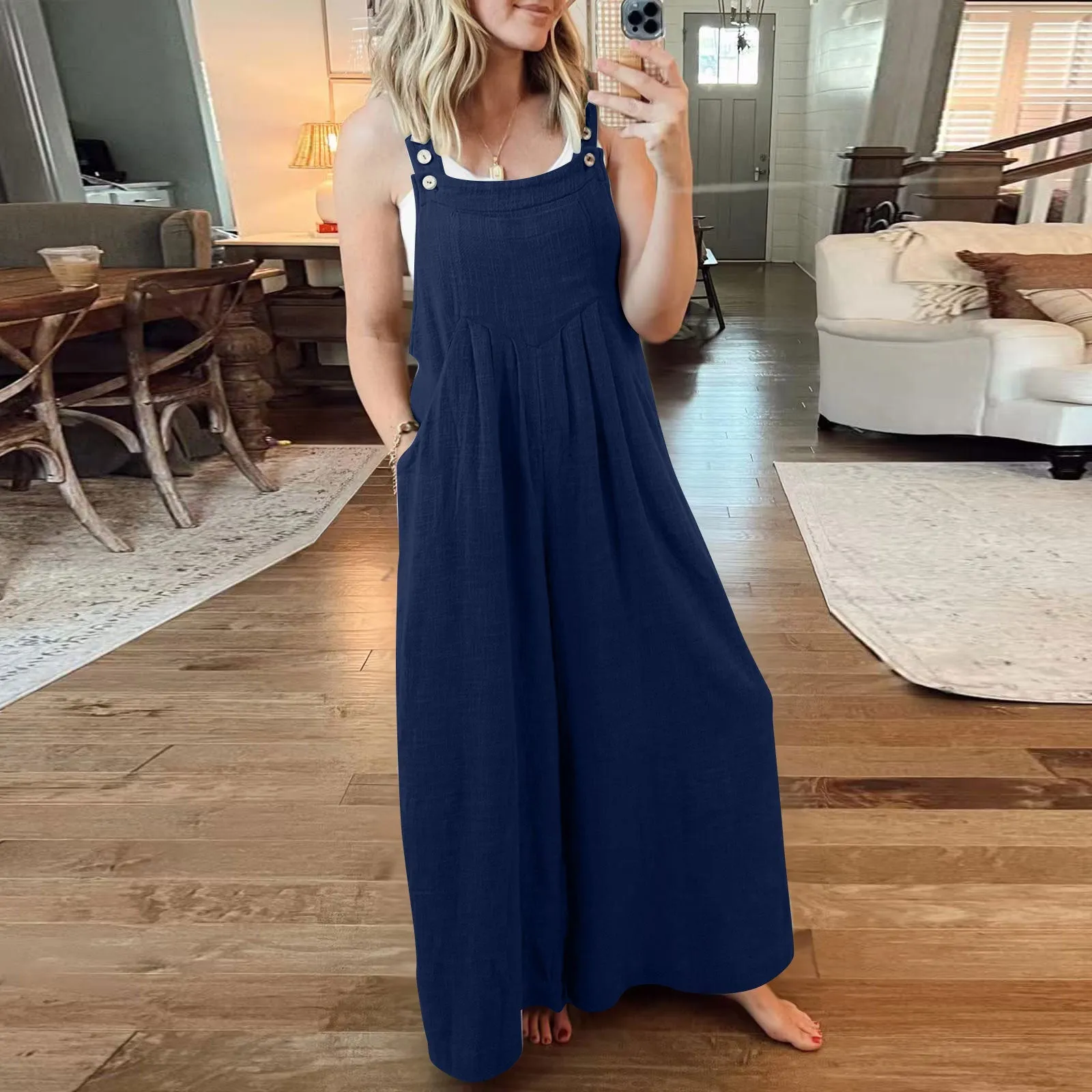 Loose casual wide-leg pants with overalls