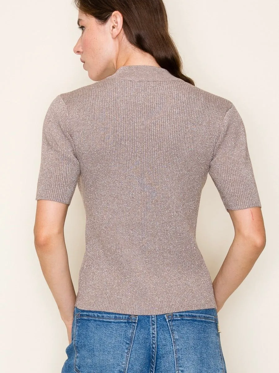 Lurex Yarn Short Sleeve Sweater