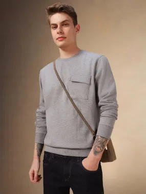 Men's Grey Solid Round Neck Full Sleeves Sweatshirt