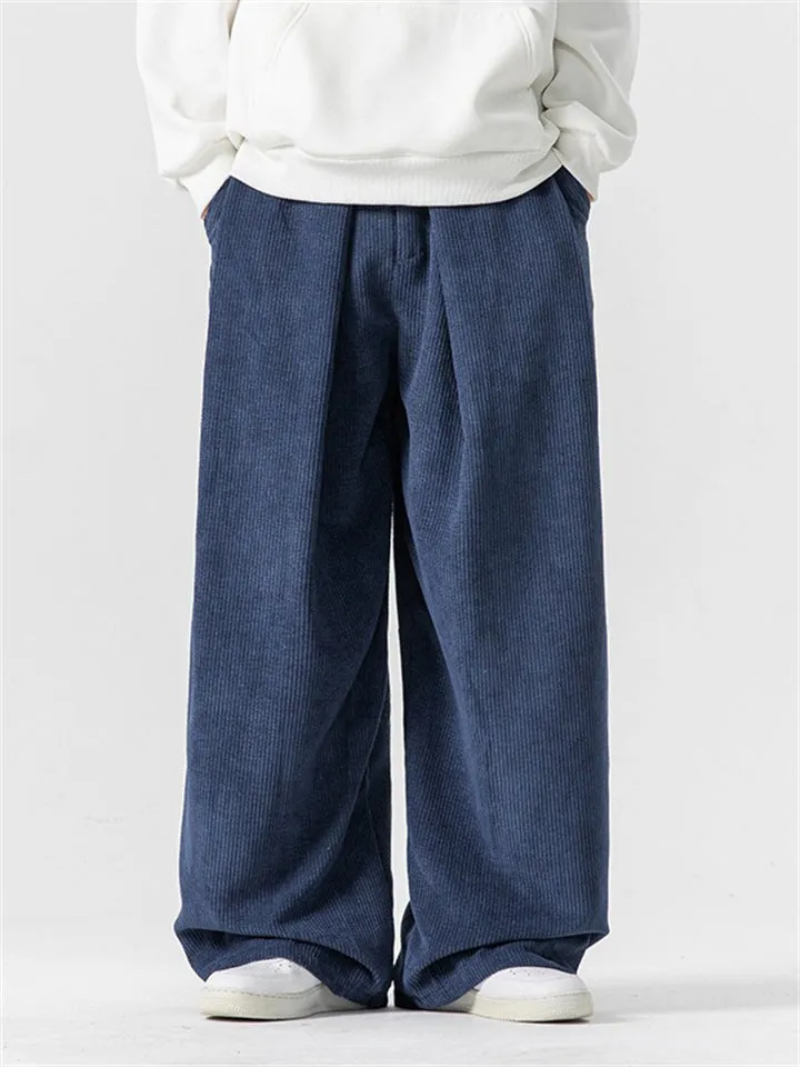 Men's Leisure Cozy Solid Color Corduroy Trousers