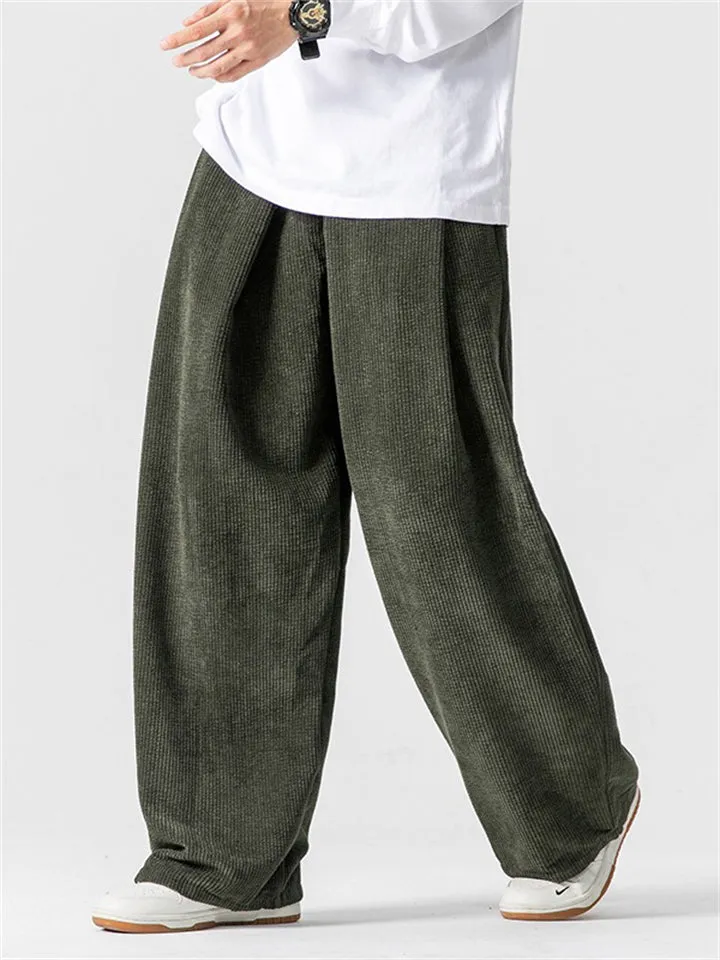 Men's Leisure Cozy Solid Color Corduroy Trousers